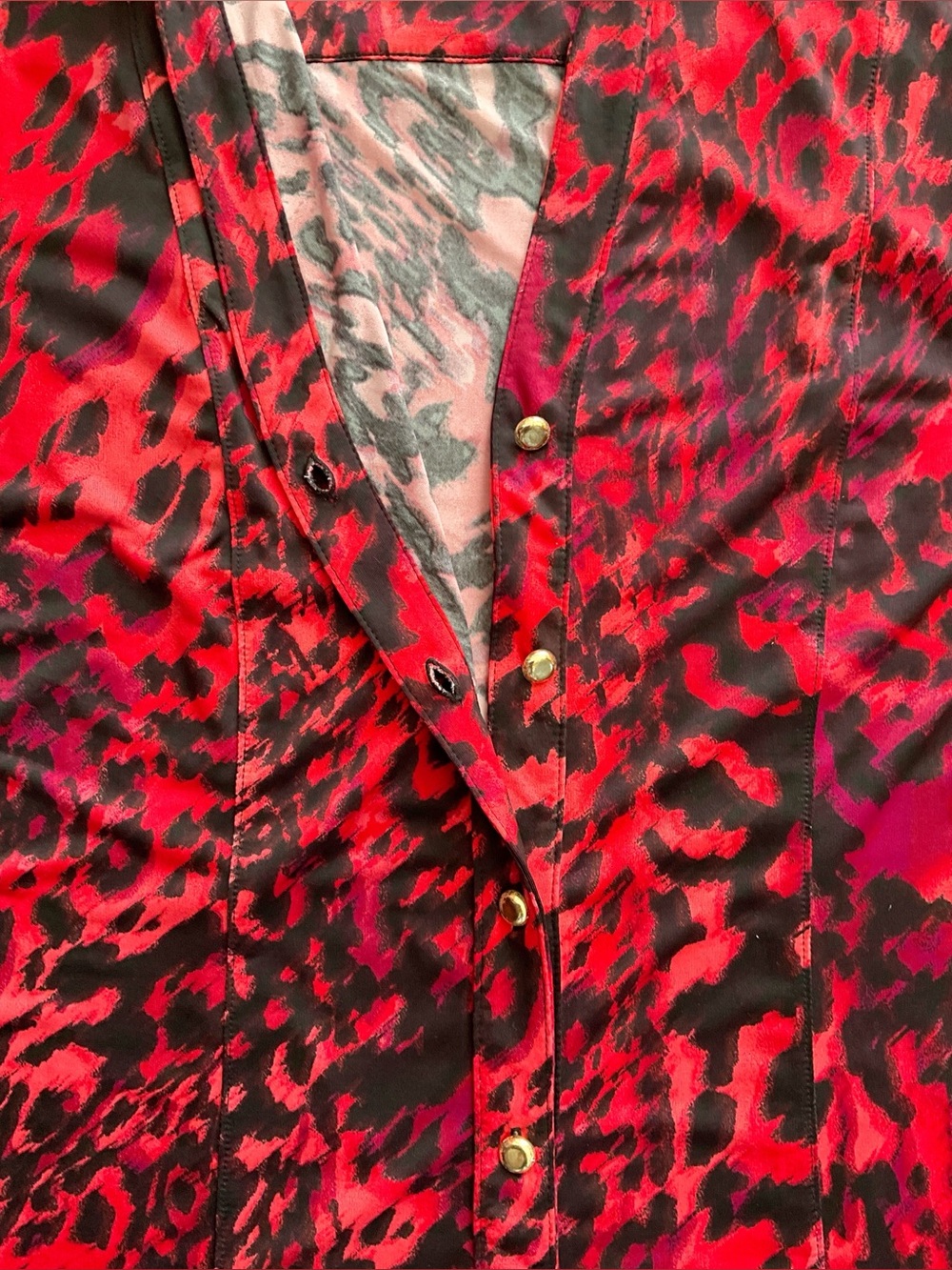 Cache Vintage Buttondown Red Leopard Print Blouse Long Sleeves - Picture 10 of 11